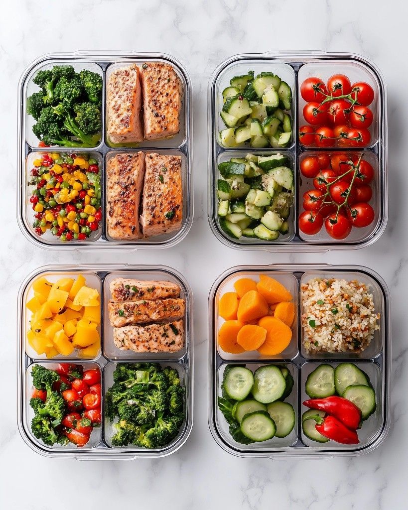 Organized food education materials including meal planning folders and reference guides on a desk